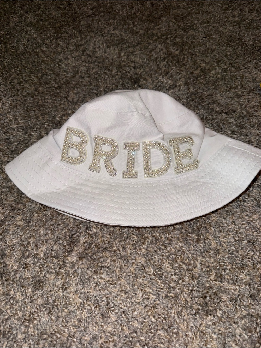White 'BRIDE' Embellished Bucket Hat